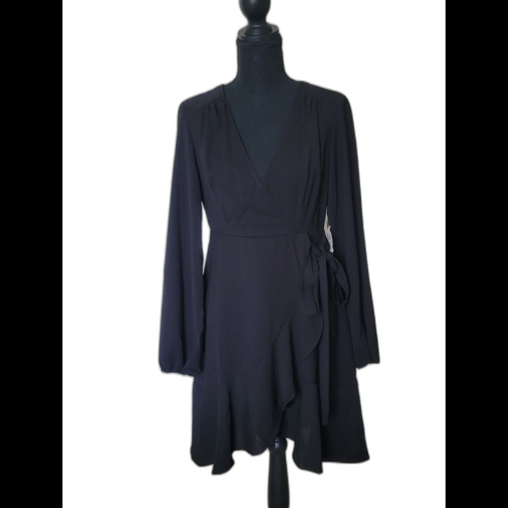 Altar'd State LBD Ruffle Trim NWT Faux Wrap Mini Dress Dark Academia Size M